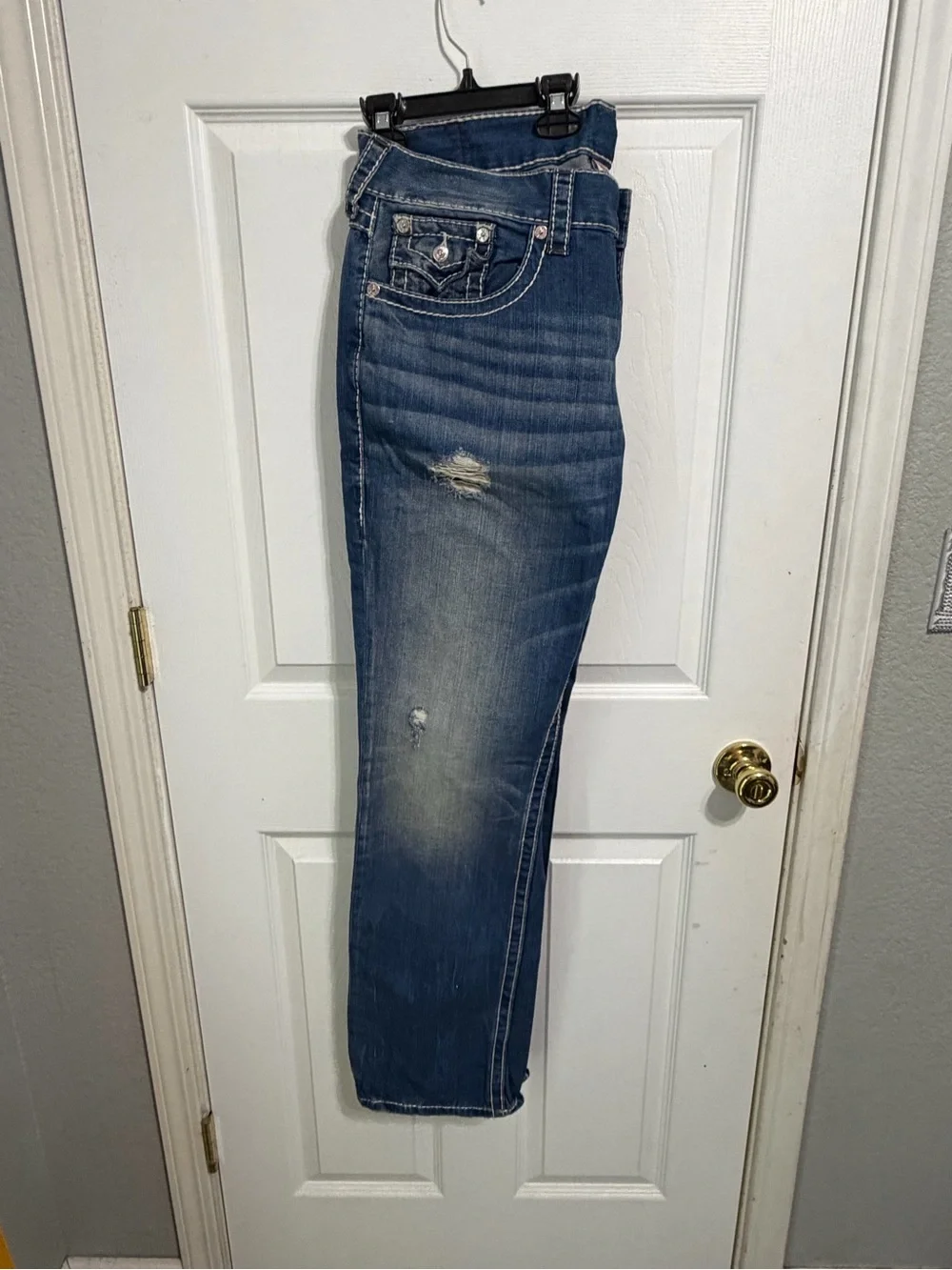 True Religion Men’s Straight Jeans in Medium Blue Denim
